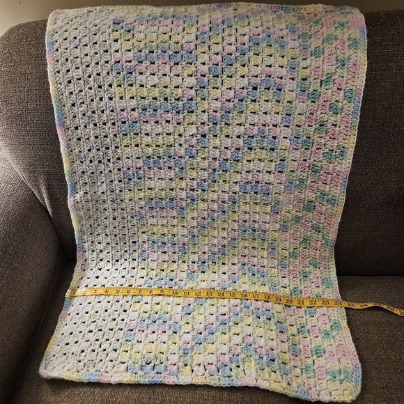 Handmade crocheted baby blanket in beautiful pastels. 36x24 - Picture 4 of 4